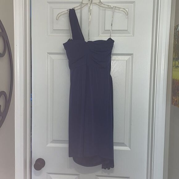 DAVID'S BRIDAL Blue one shoulder jersey dress with pleated cascade - Picture 7 of 7